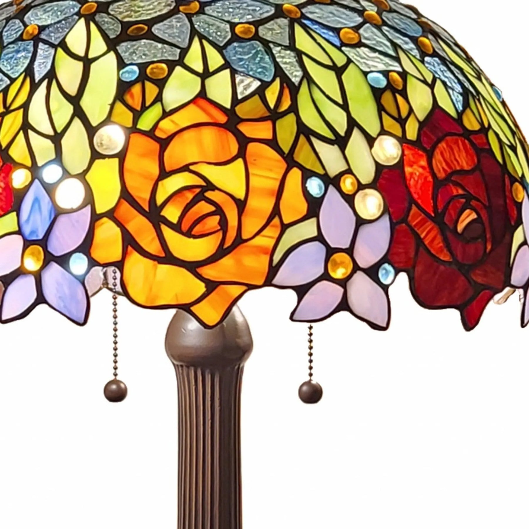 24″ Dark Brown Metal Two Light Candlestick Table Lamp With Orange Shade — view 4