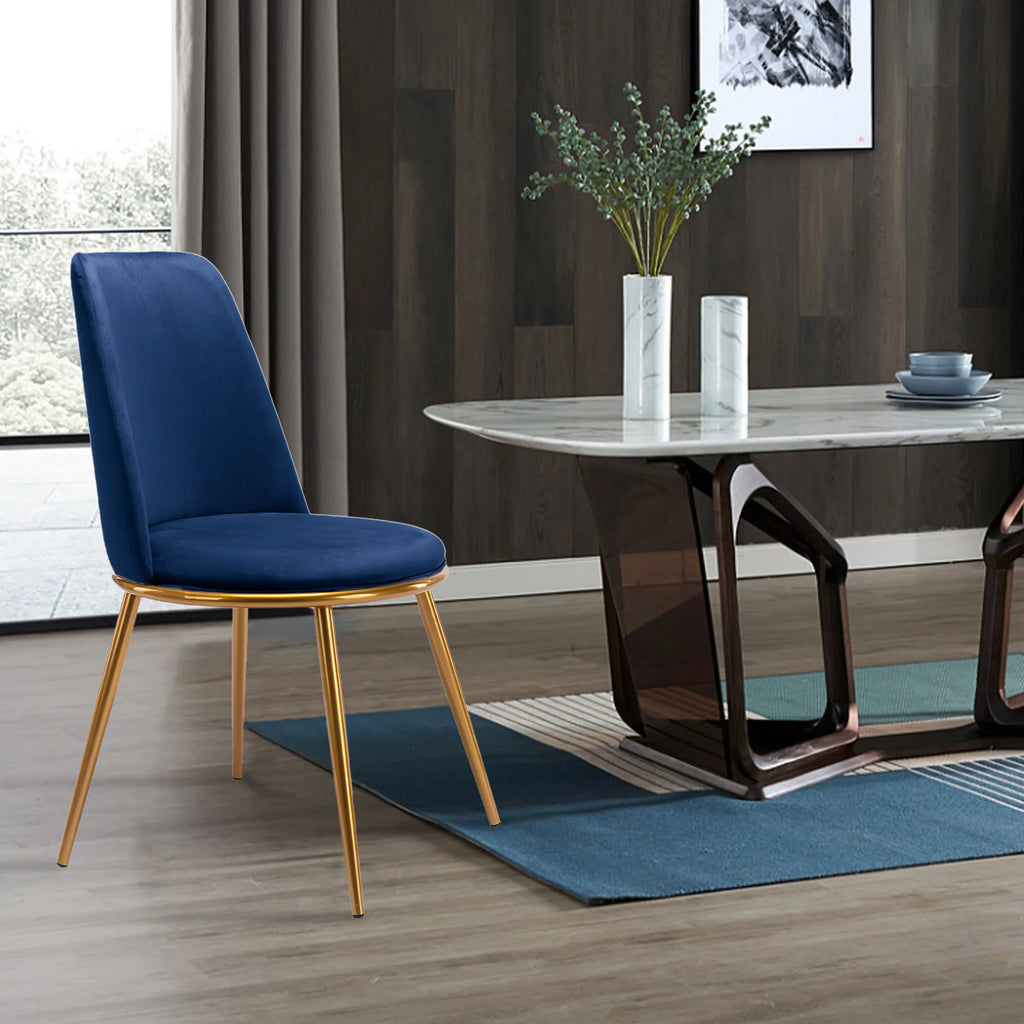 Blue And Gold Velvet and Metal Dining Side Chair — view 3