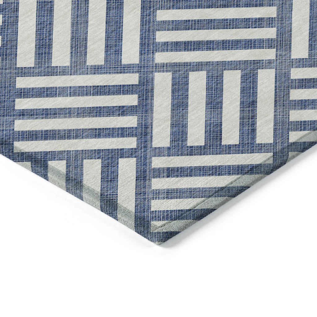 9′ X 12′ Navy Blue And Ivory Geometric Washable Indoor Outdoor Area Rug — view 4