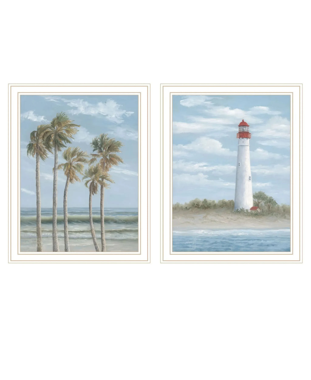 Set Of Two Cape May Lighthouse And Palm Trees White Framed Wall Art — view 3