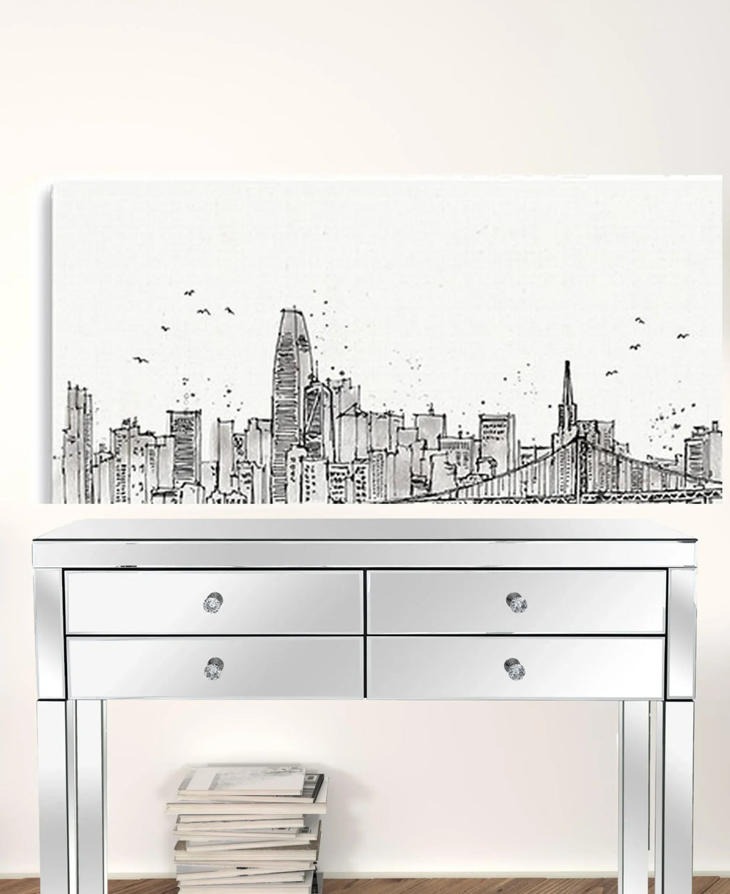 Monochrome City Skyline Sketch Unframed Print Wall Art — view 3