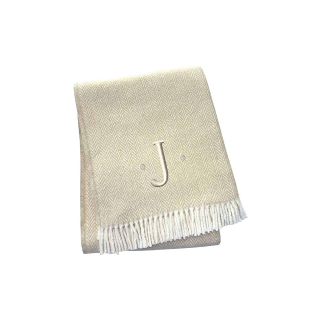 Herringbone Cotton Blend J Throw Blanket with Tassels And Embroidery
