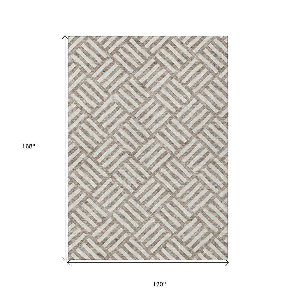 10′ X 14′ Taupe And Ivory Geometric Washable Indoor Outdoor Area Rug — view 3