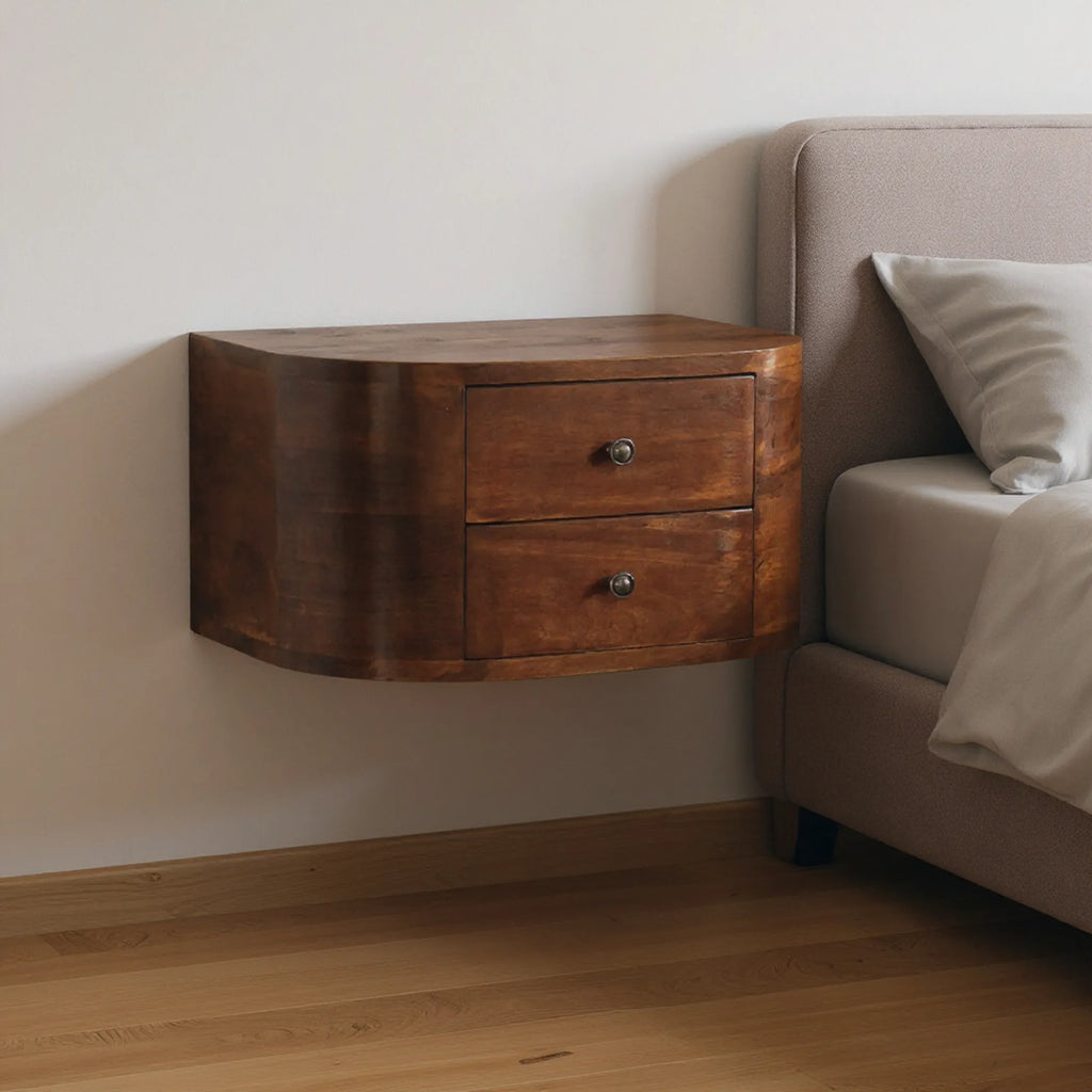 Solid Wood Round Two Drawer Floating Nightstand