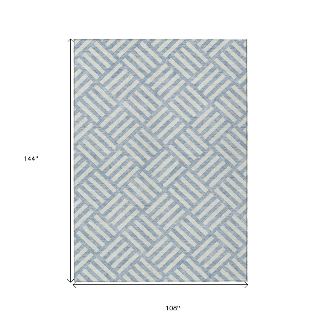9′ X 12′ Sky Blue And Ivory Geometric Washable Indoor Outdoor Area Rug — view 3