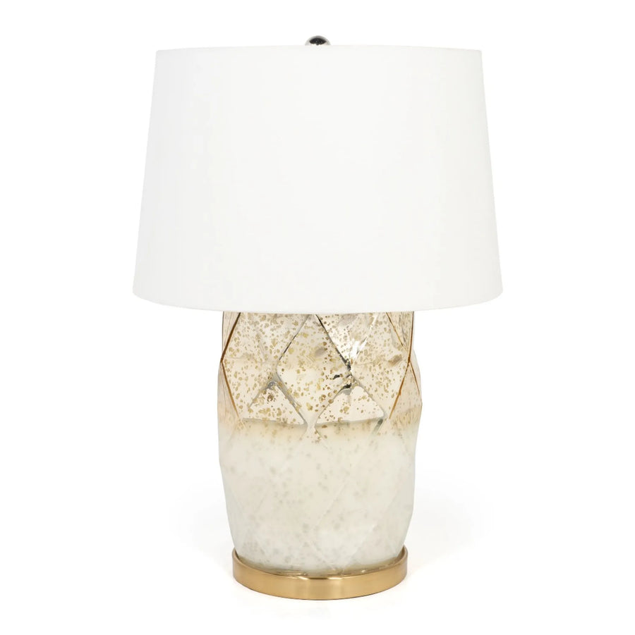 22″ White and Gold Mercury Glass Table Lamp With White Cone Shade