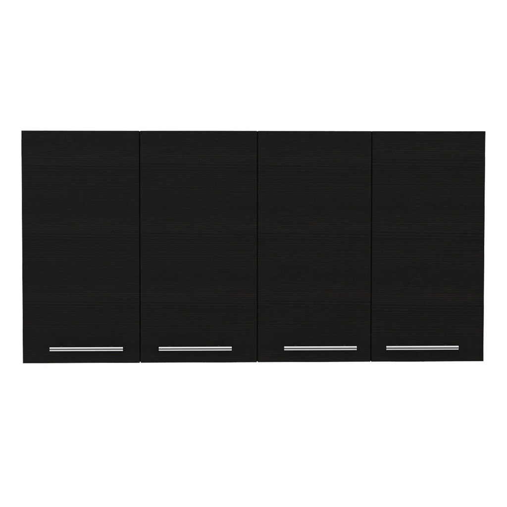 47″ Black Wood Wall Mounted Accent Cabinet With Four Doors — view 2