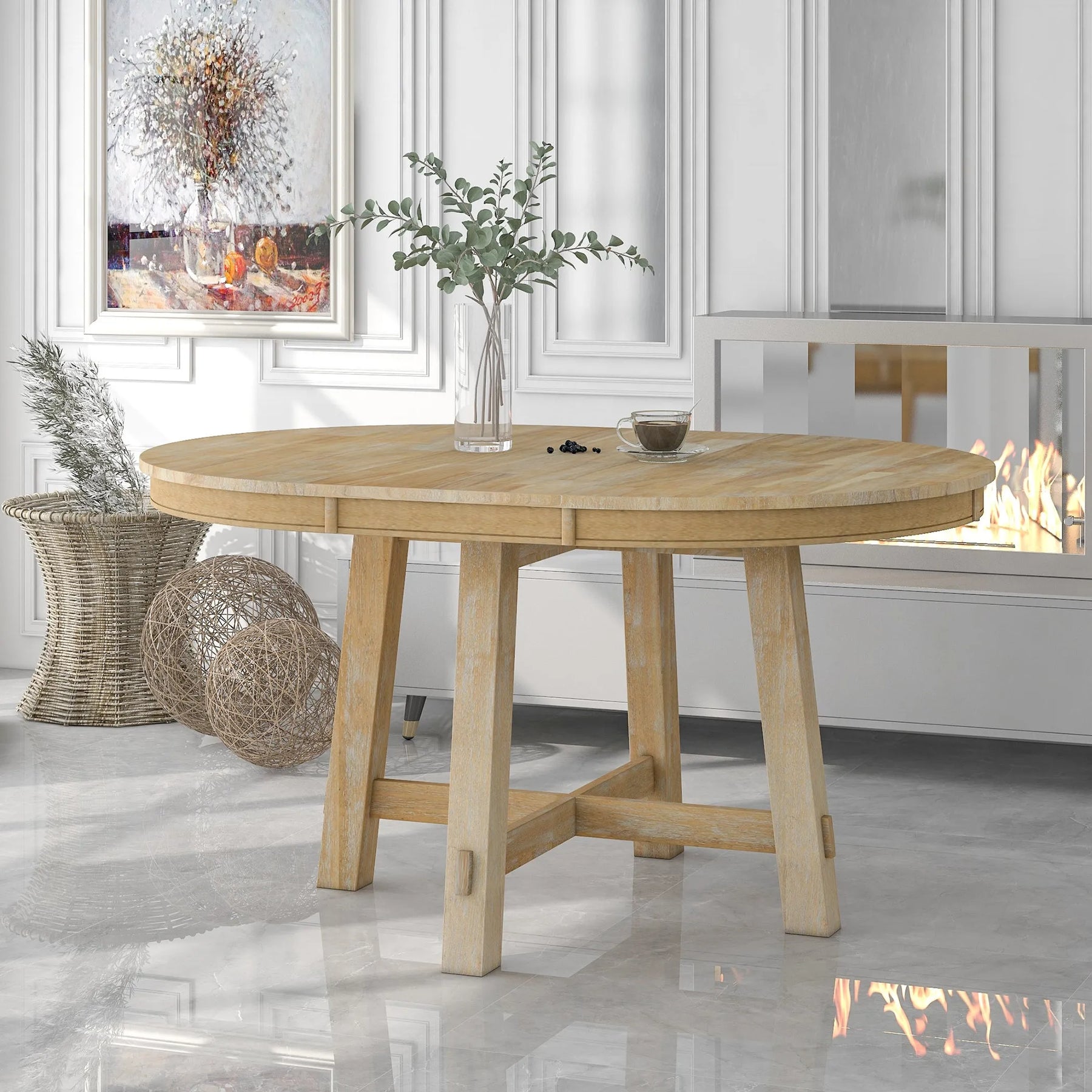 Farmhouse Round Extendable Dining Table — view 2