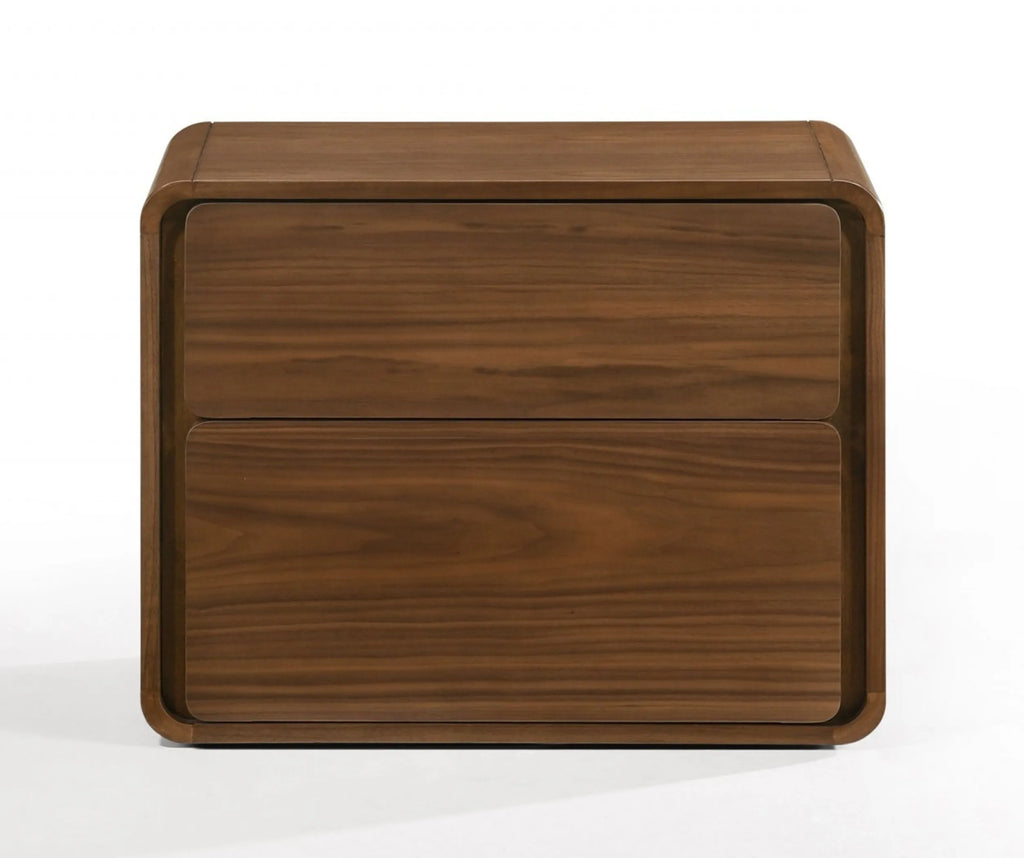 Modern Walnut Brown Nightstand with Two Drawers — view 3