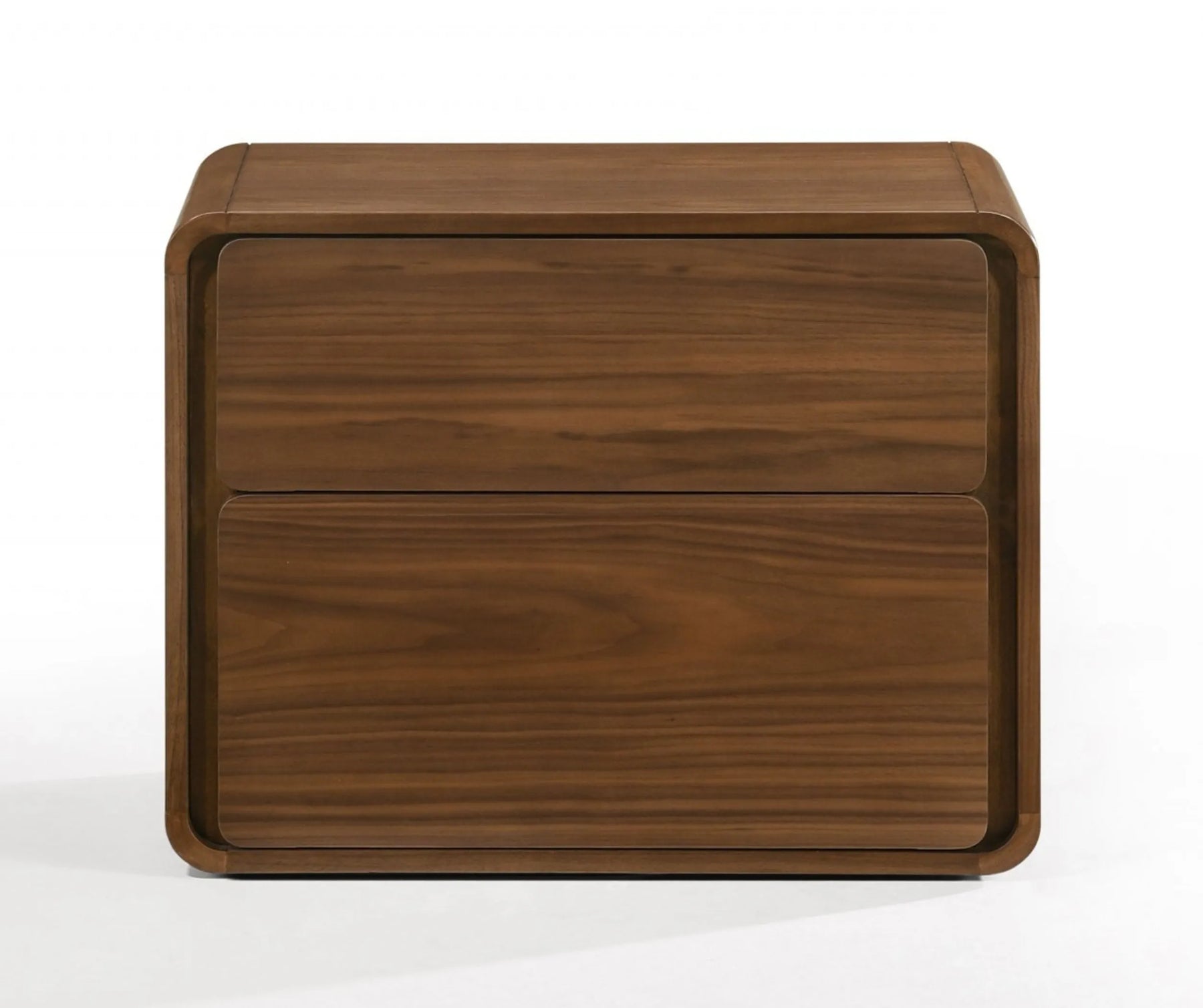 Modern Walnut Brown Nightstand with Two Drawers — view 3