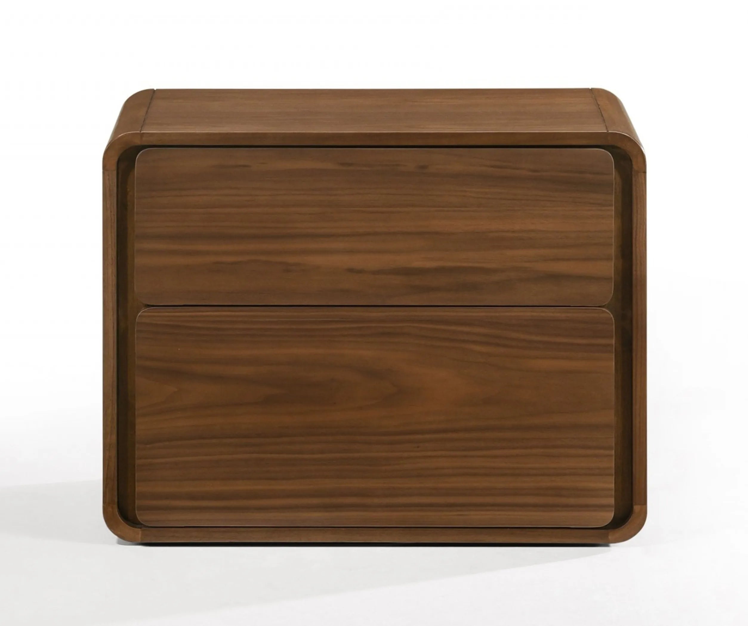 Modern Walnut Brown Nightstand with Two Drawers — view 3