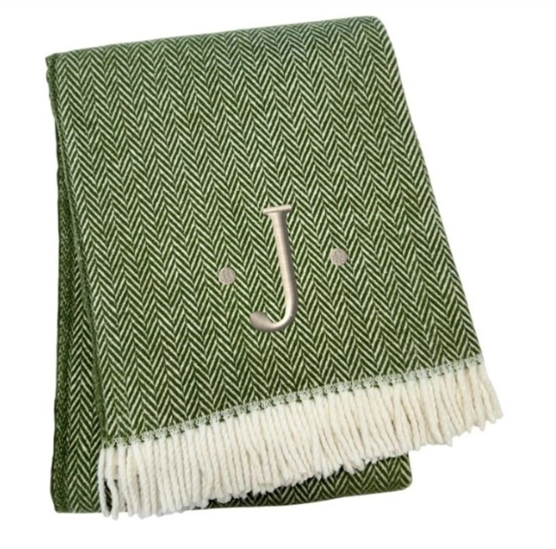 Herringbone Cotton Blend J Throw Blanket with Tassels And Embroidery — view 3