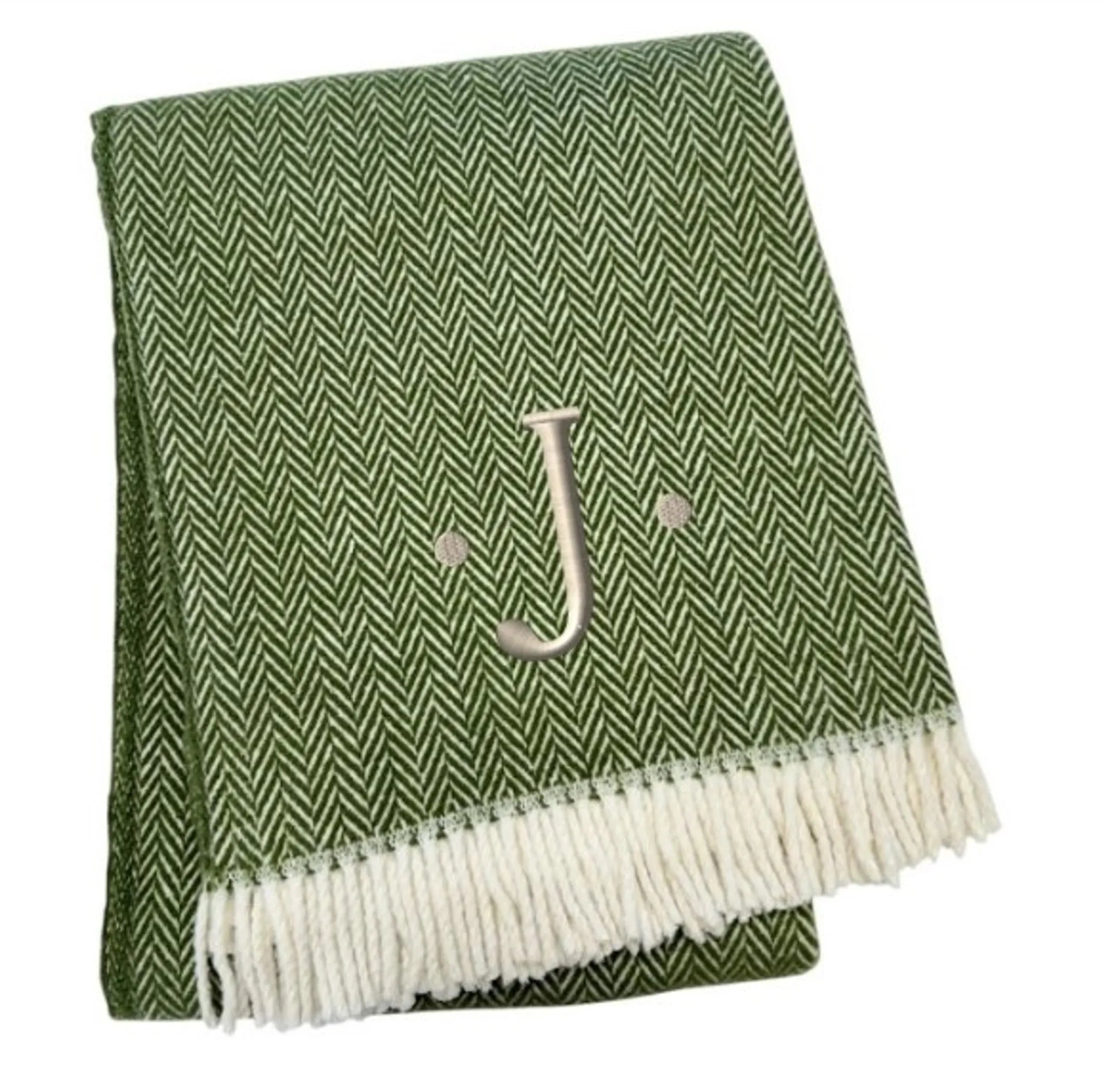 Herringbone Cotton Blend J Throw Blanket with Tassels And Embroidery — view 3