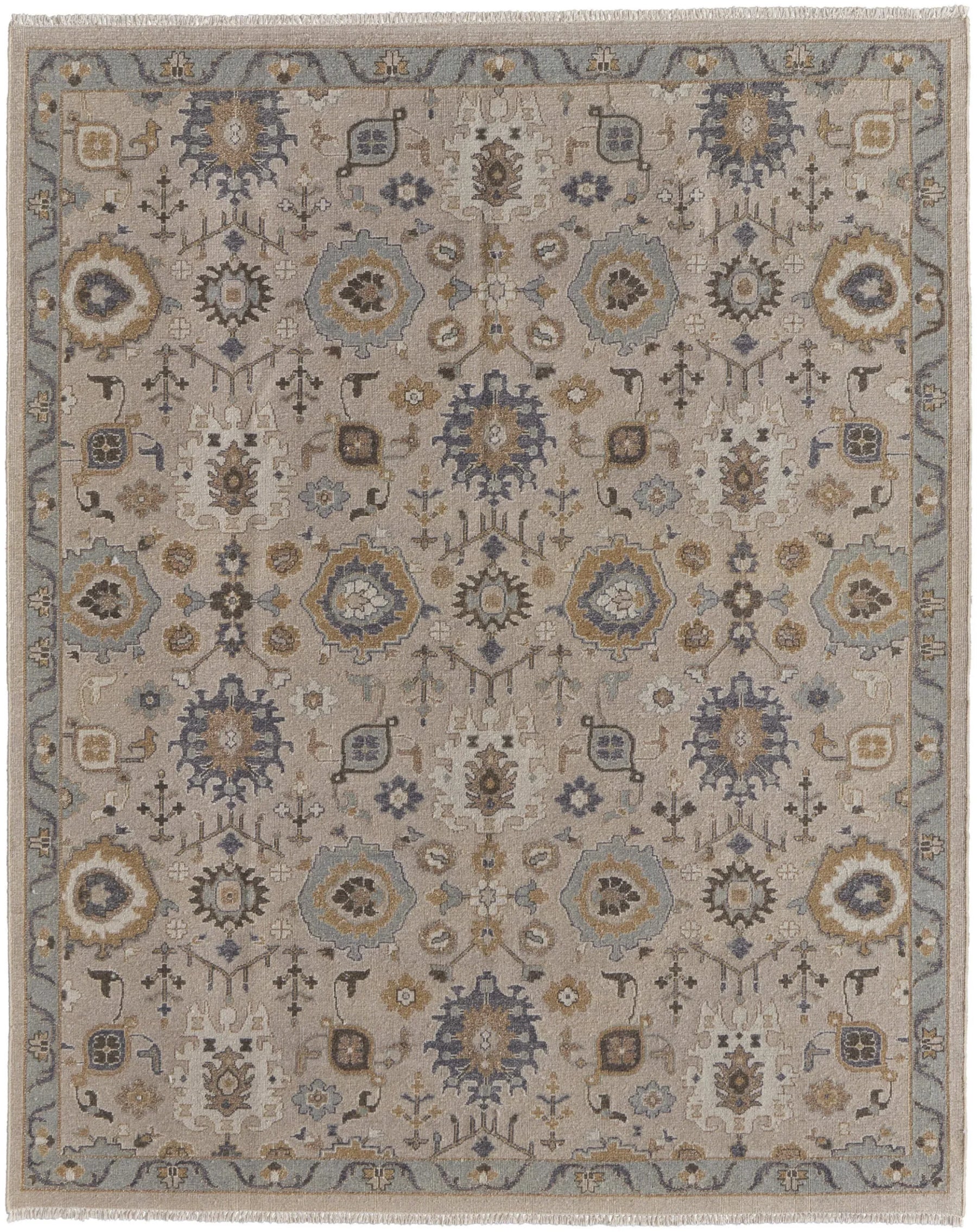 8′ X 10′ Tan Brown and Gray Wool Oriental Hand Knotted Area Rug With Fringe — view 2