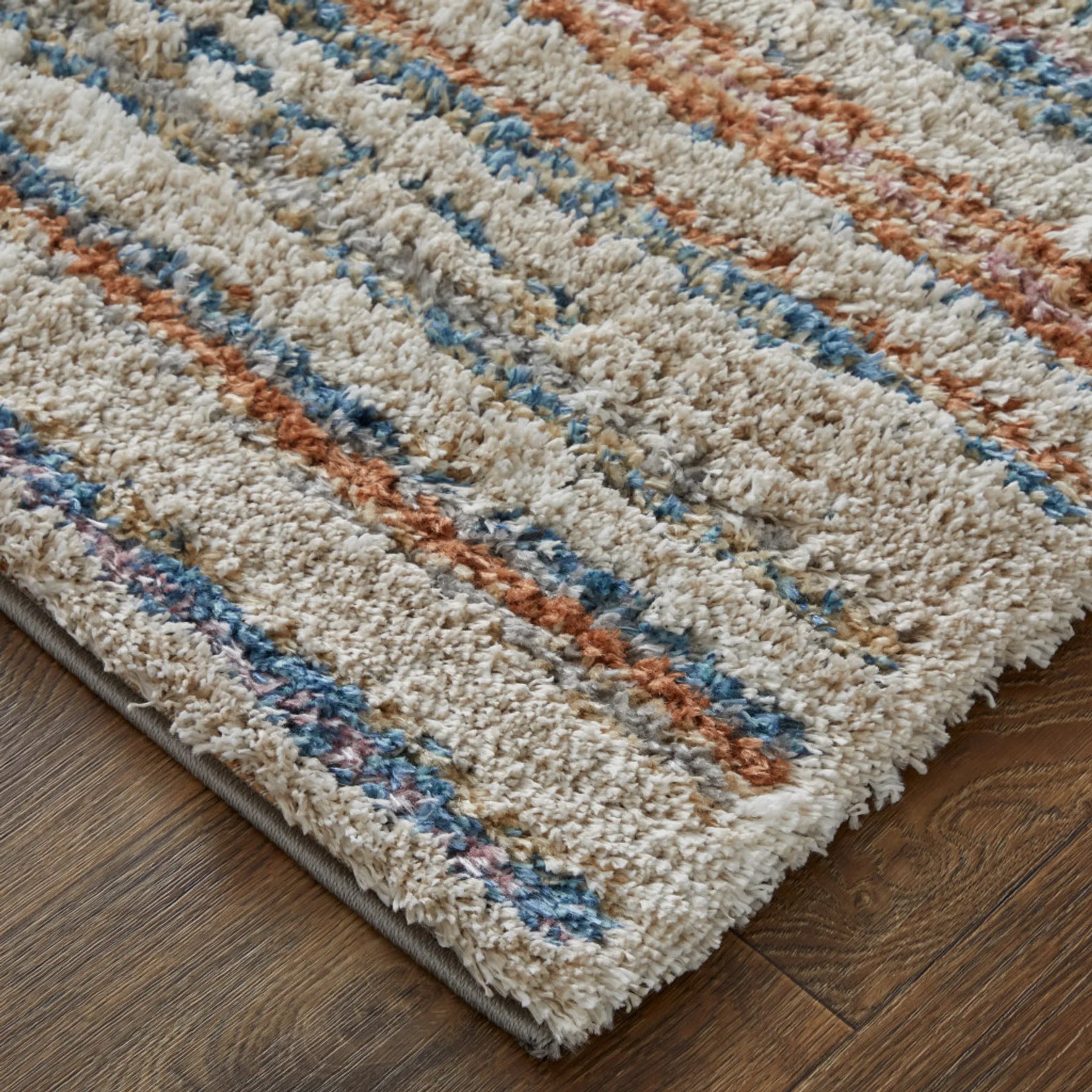 5′ X 8′ Ivory Blue And Orange Striped Power Loom Stain Resistant Area Rug — view 3