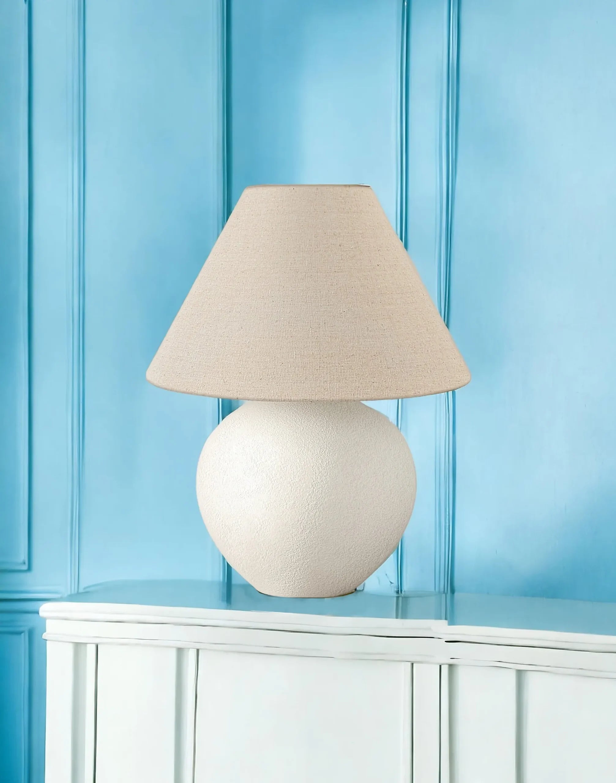 16″ Cream Ceramic Round Table Lamp With Cream Empire Shade — view 2