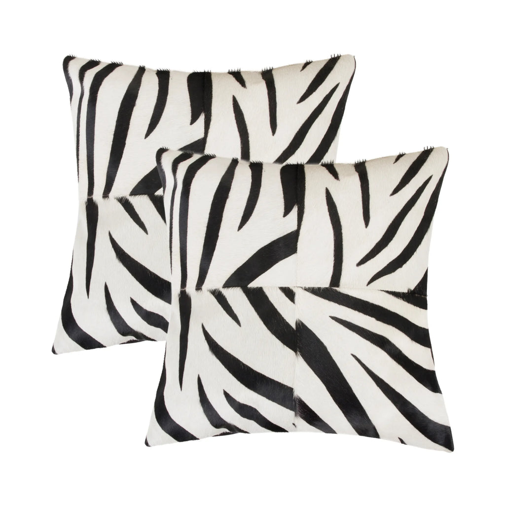 Set of Two 18″ White and Black Zebra Cowhide Throw Pillows — view 2