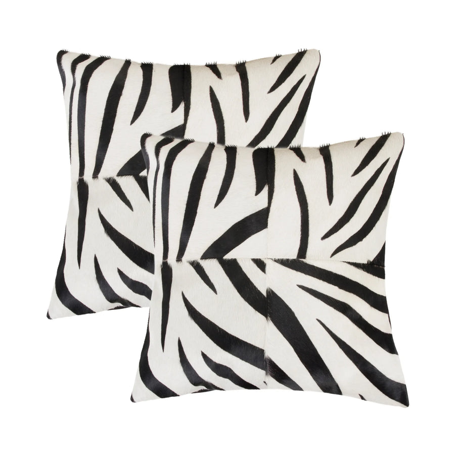 Set of Two 18″ White and Black Zebra Cowhide Throw Pillows — view 2
