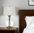 31″ Bronze Metal Globe Table Lamp With White Empire Shade