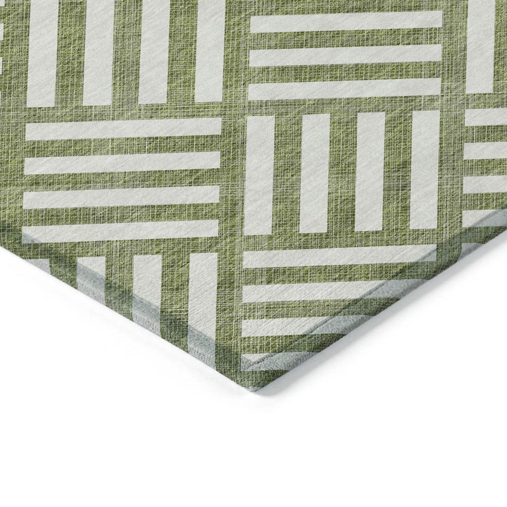 9′ X 12′ Olive Green And Ivory Geometric Washable Indoor Outdoor Area Rug — view 4