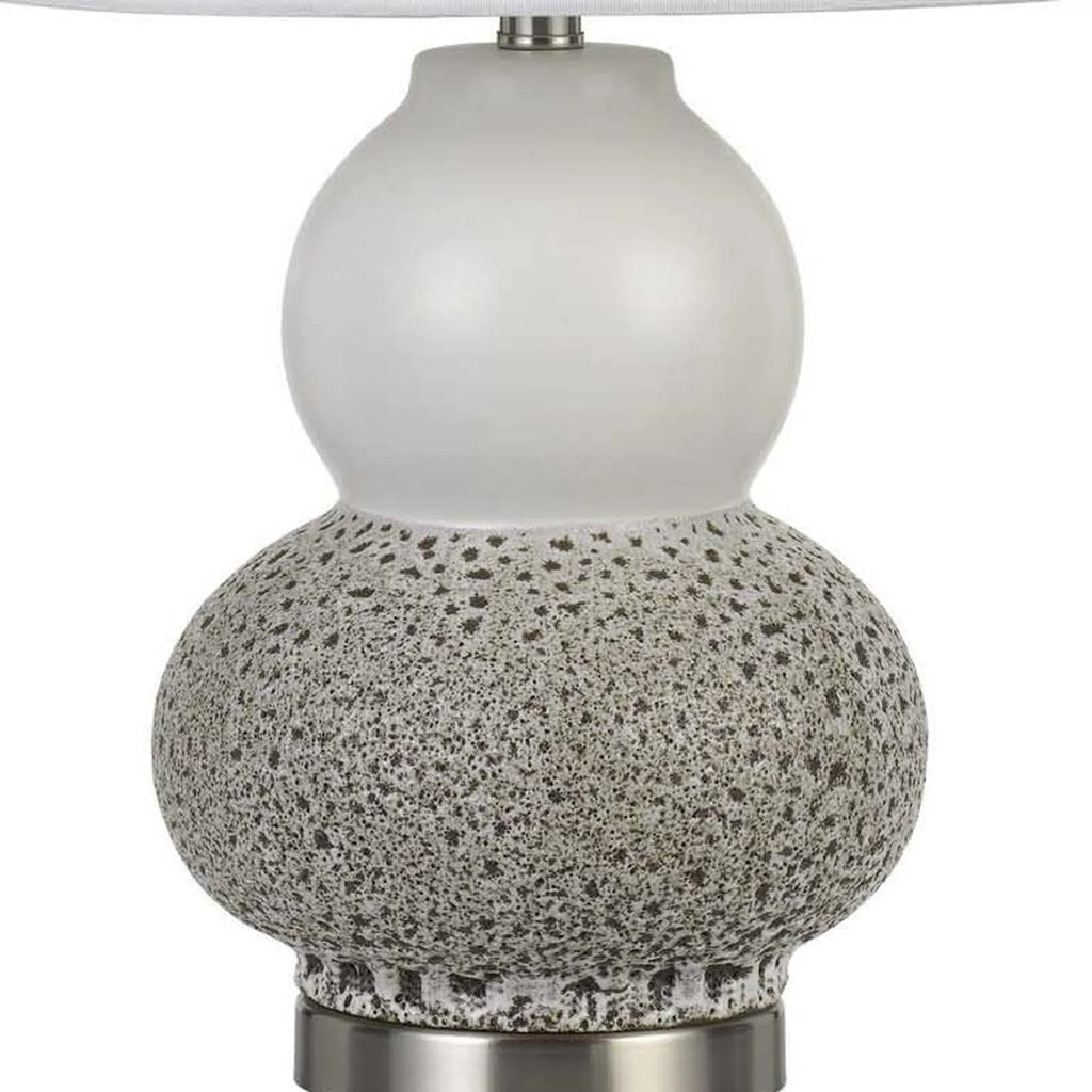 Set Of Two 24″ Silver Metal Two Light Desk Table Lamps With White Globe Shade — view 3