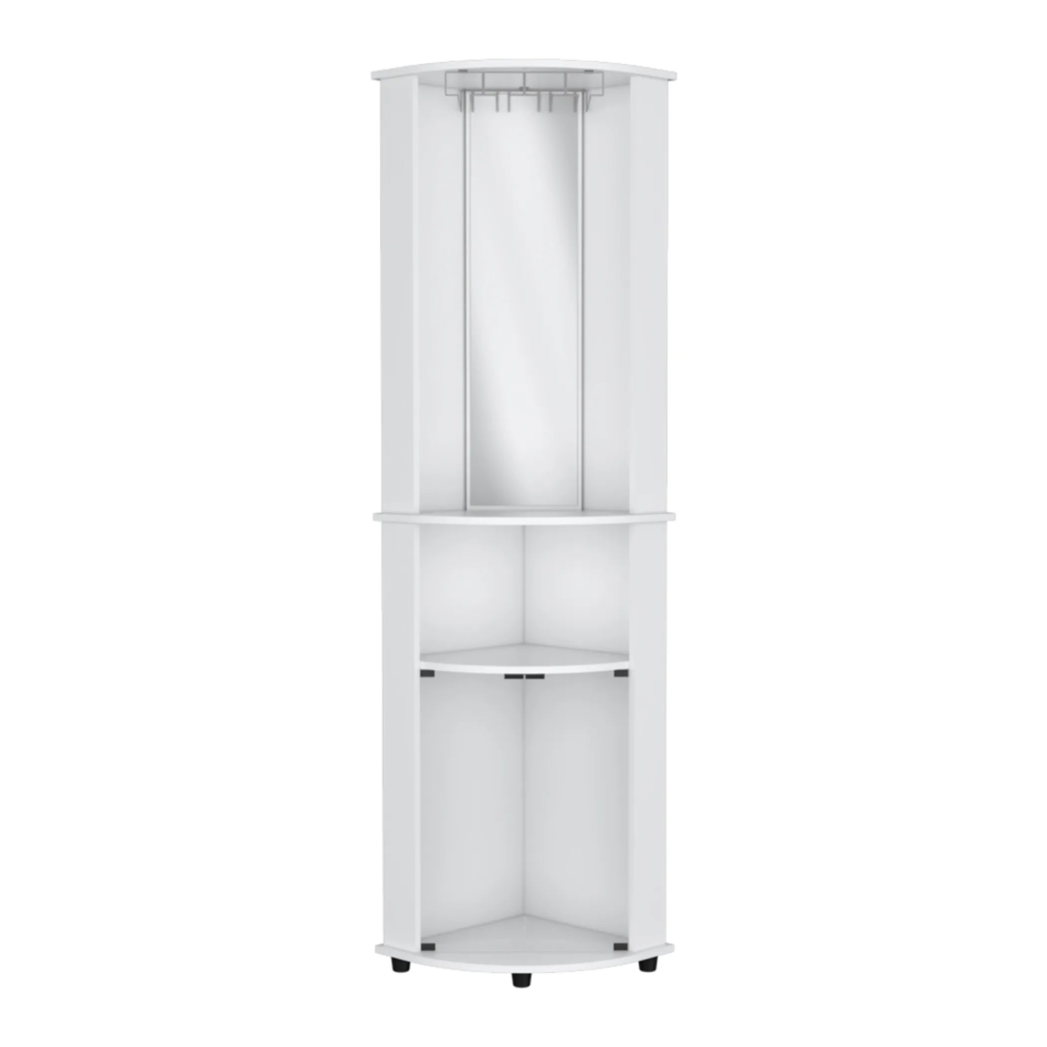75″ White Wood Corner Bar Cabinet With Three Shelves — view 2