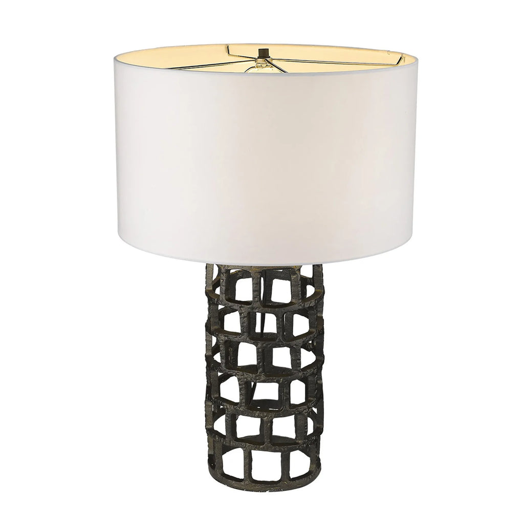 26″ Black Metal Column Table Lamp With White Drum Shade — view 4