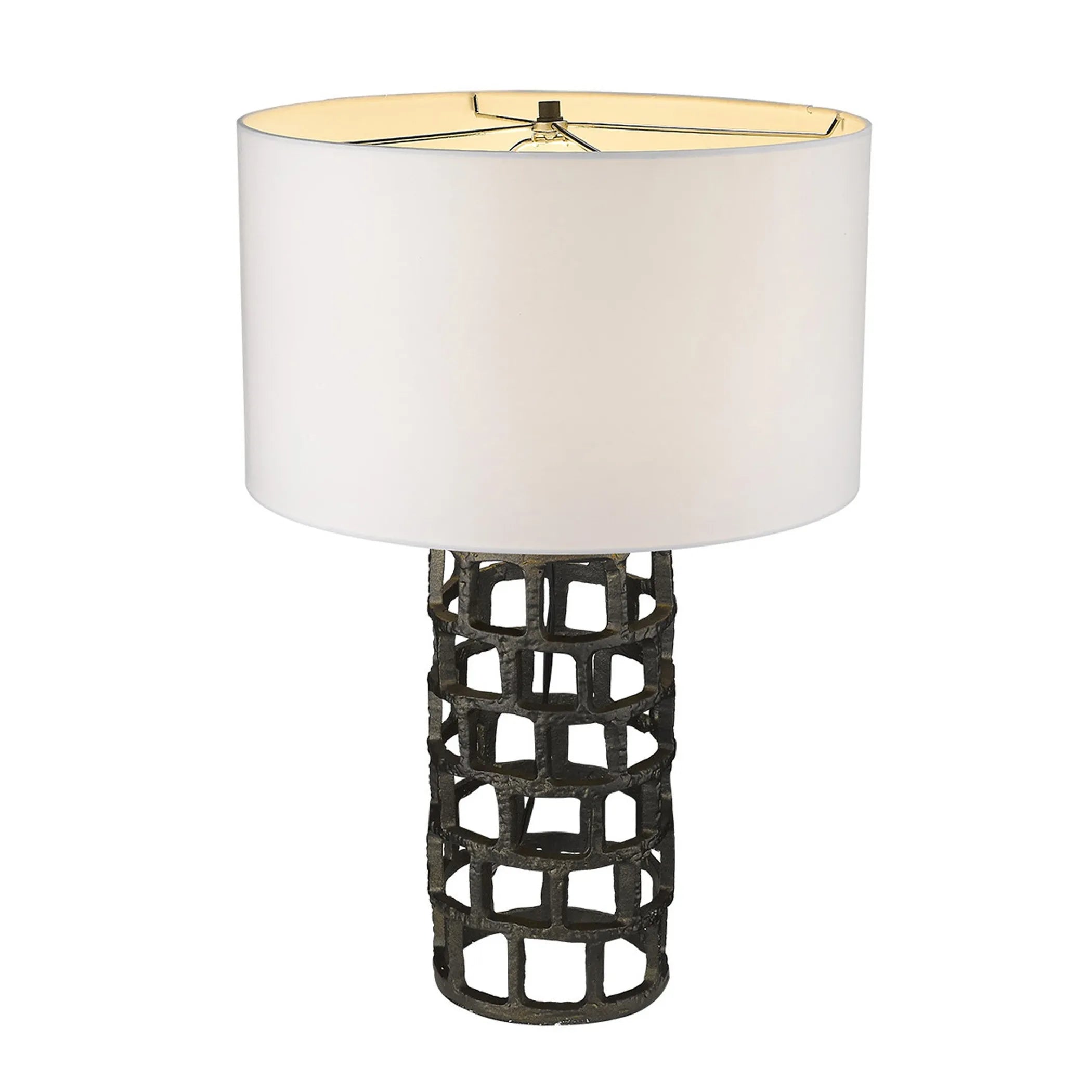 26″ Black Metal Column Table Lamp With White Drum Shade — view 4