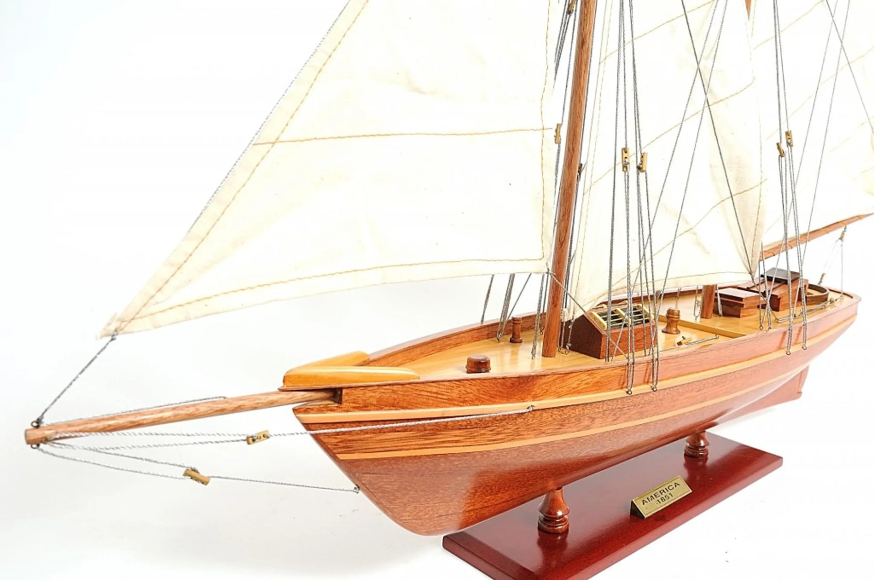 28″ Wood Brown America 1851 Yacht Hand Painted Sculpture — view 4