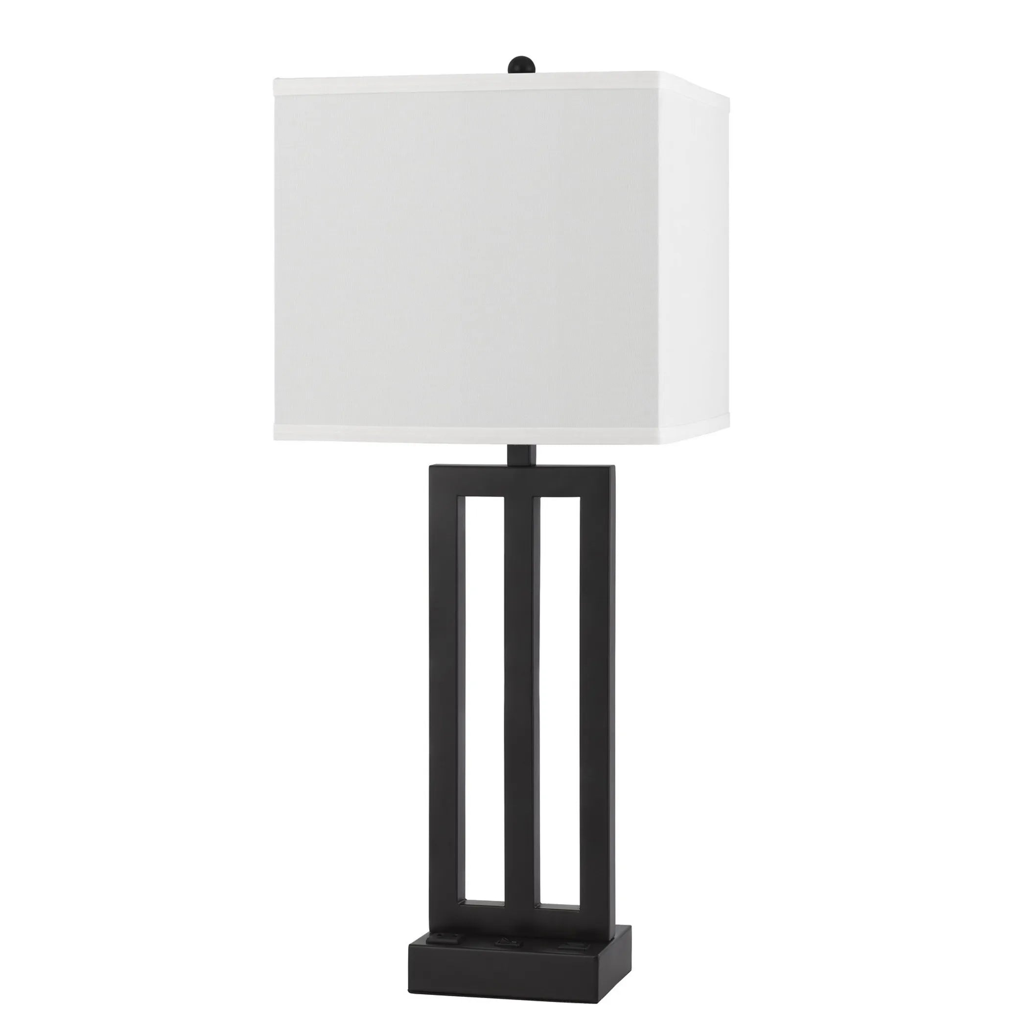 30″ Black Metal USB Table Lamp With White Shade — view 2