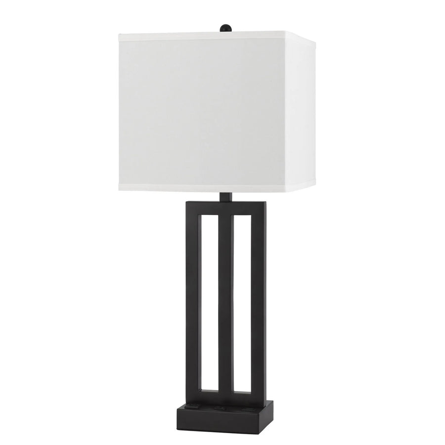 30″ Black Metal USB Table Lamp With White Shade — view 2