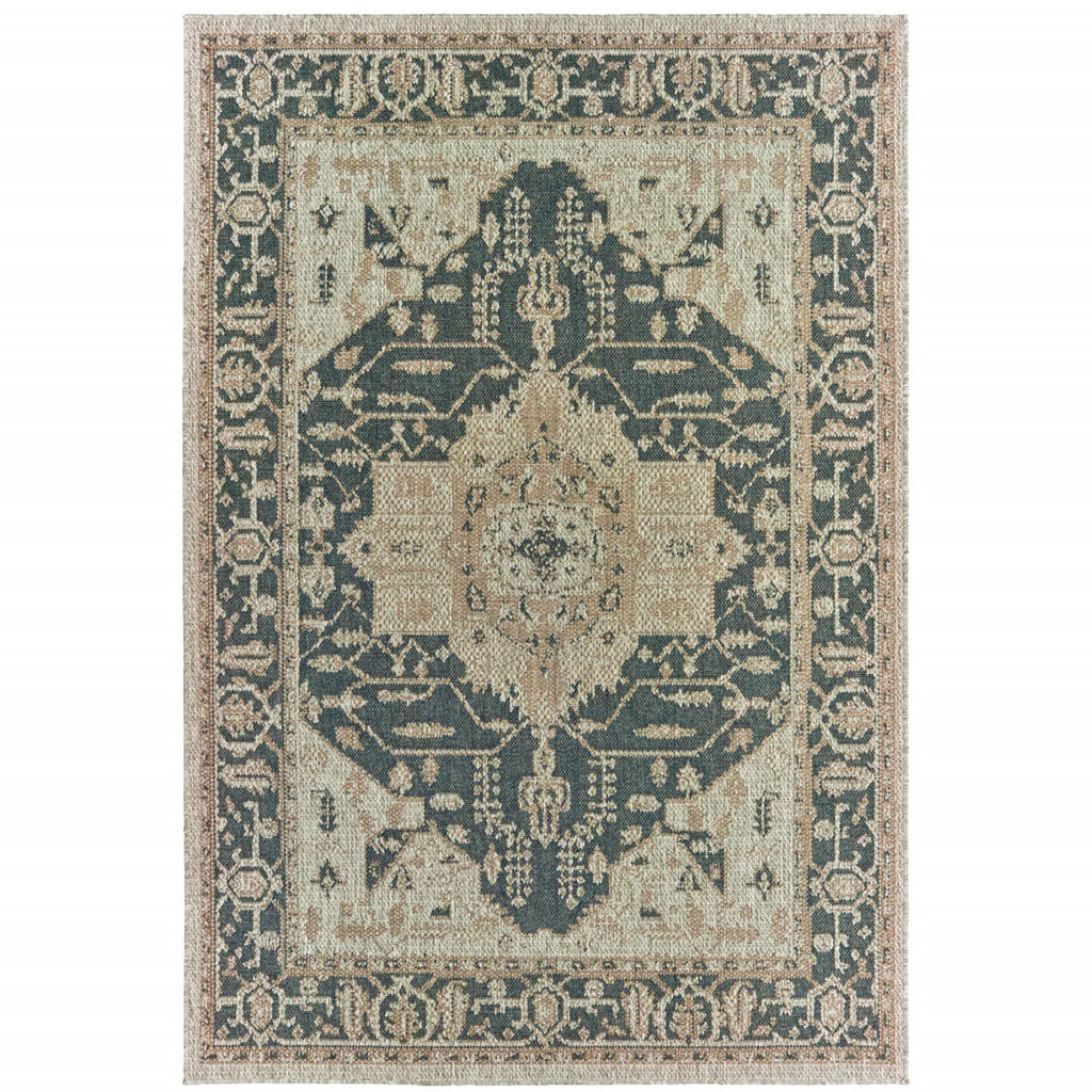 8′ X 10′ Gray Oriental Stain Resistant Indoor Outdoor Area Rug — view 3