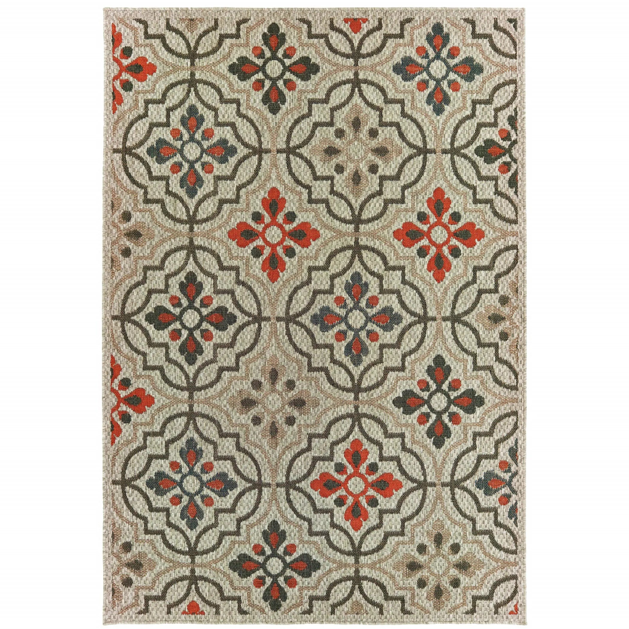 8′ x 10′ Gray Geometric Stain Resistant Indoor Outdoor Area Rug