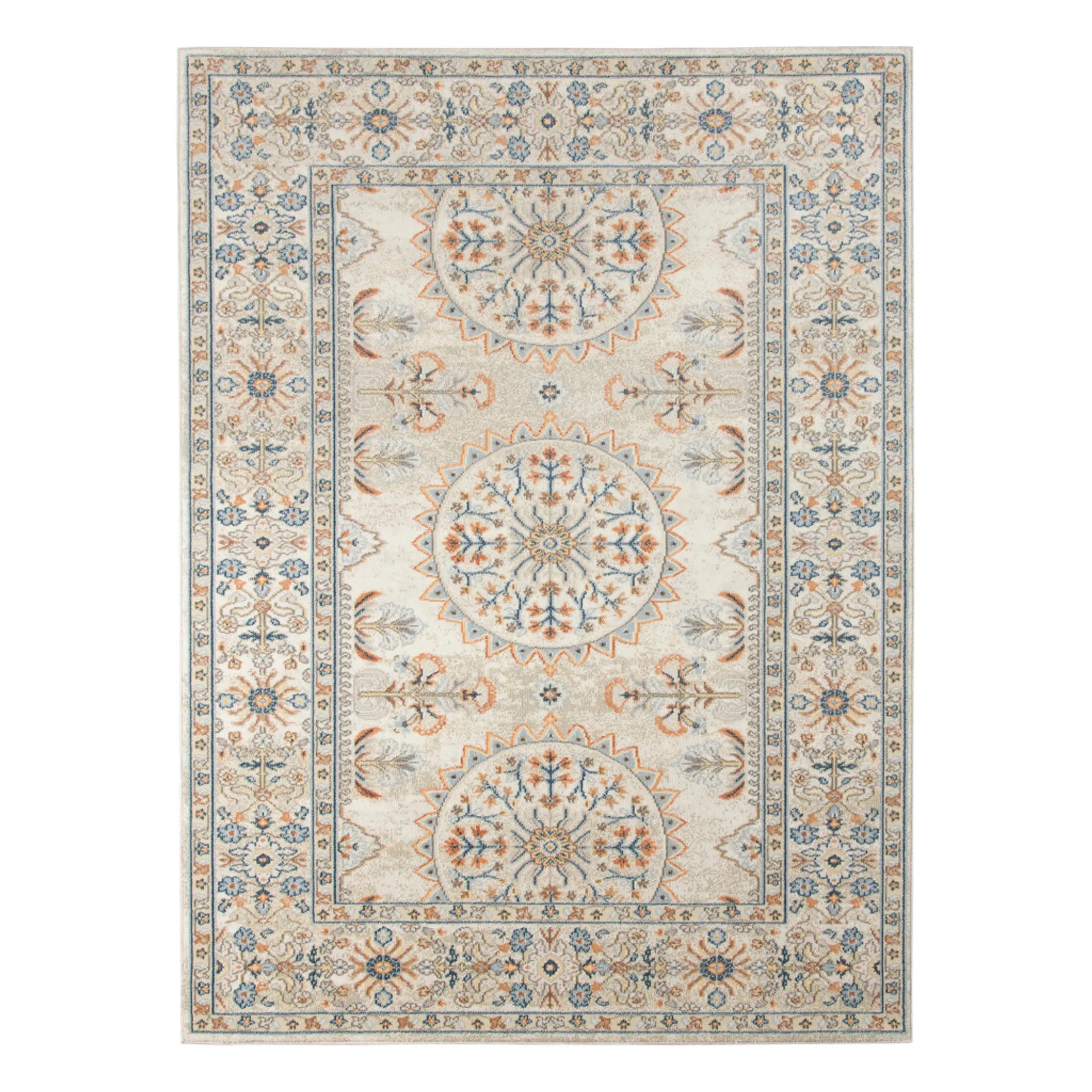 9′ X 12′ Blue and Orange Medallion Stain Resistant Indoor Outdoor Area Rug — view 2