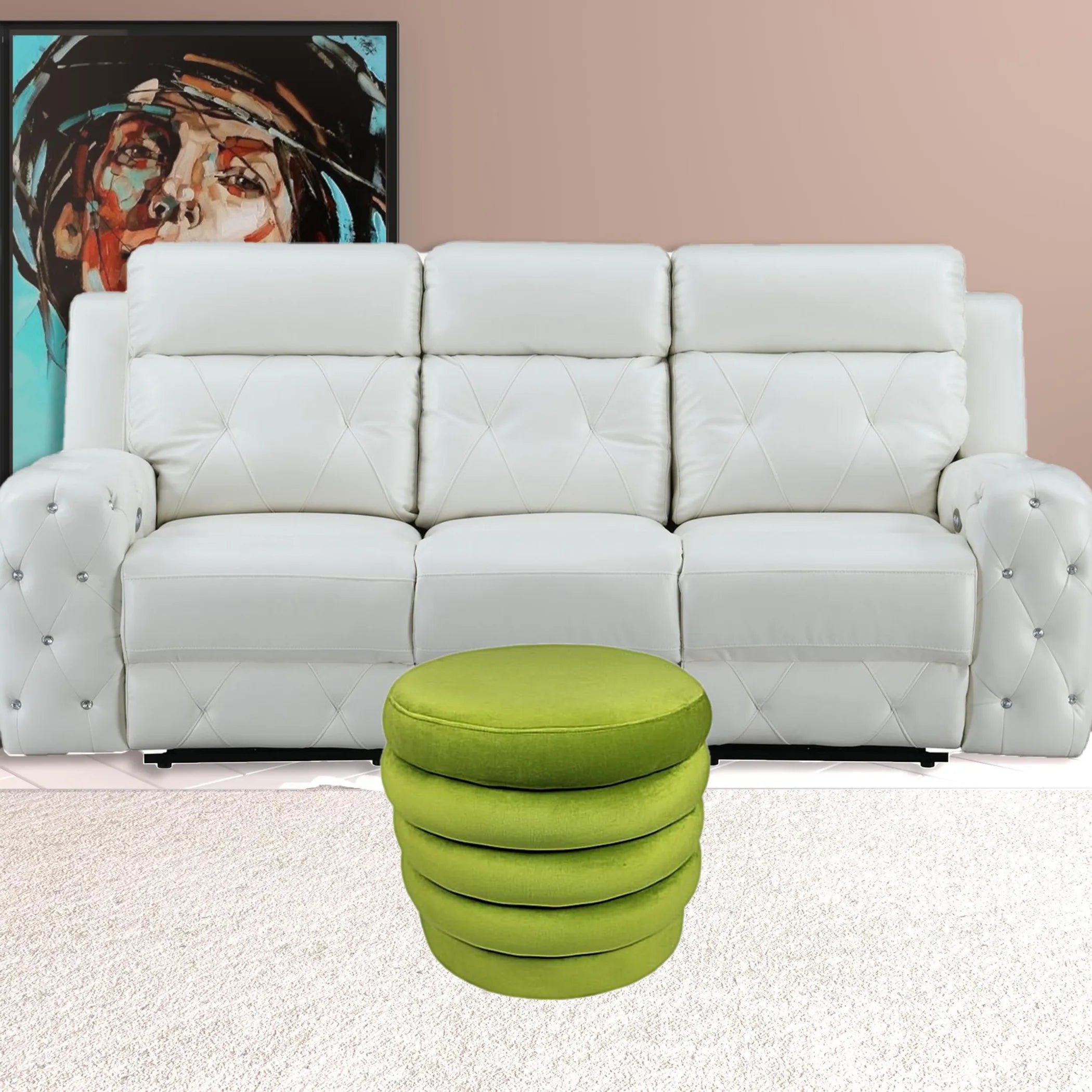 21″ Green Velvet Tufted Round Cocktail Ottoman — view 2