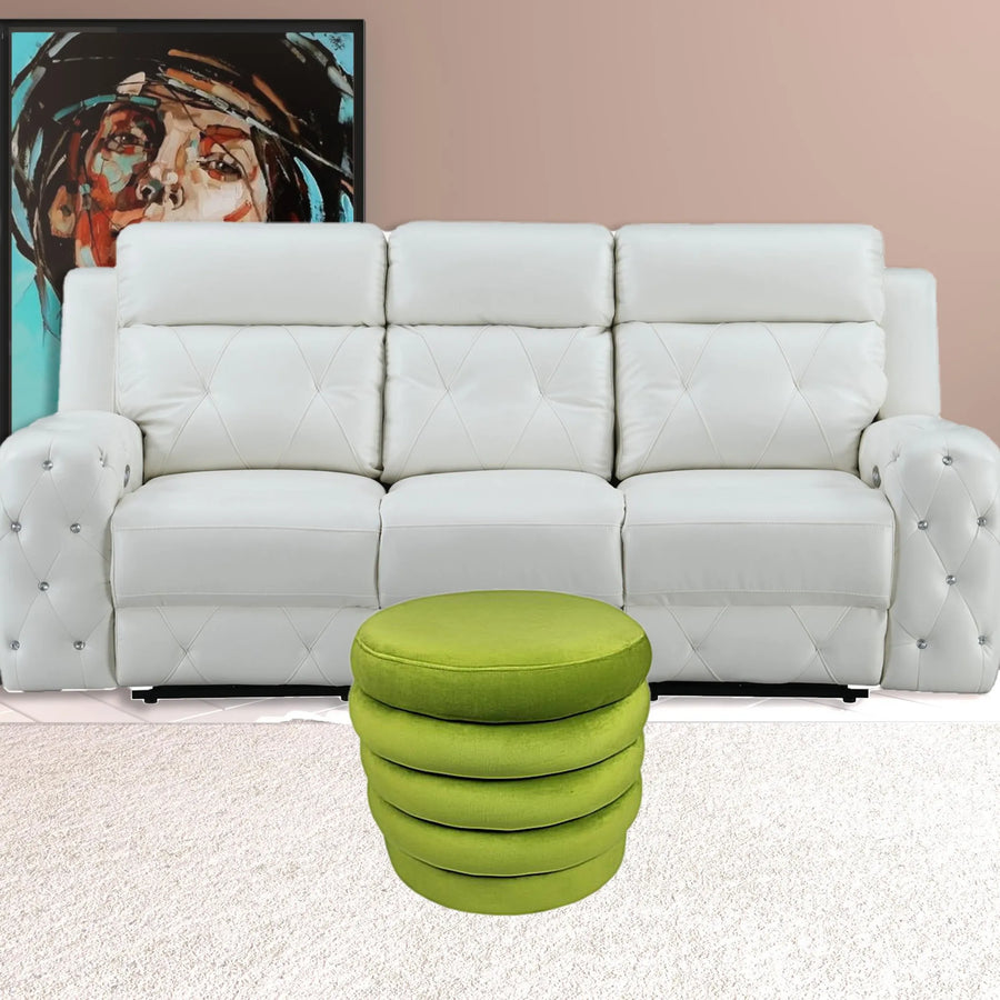 21″ Green Velvet Tufted Round Cocktail Ottoman — view 2
