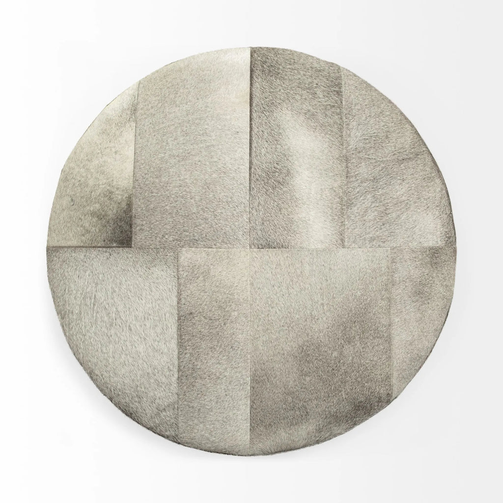 36″ Gray Wool And Brown Footstool Ottoman — view 3