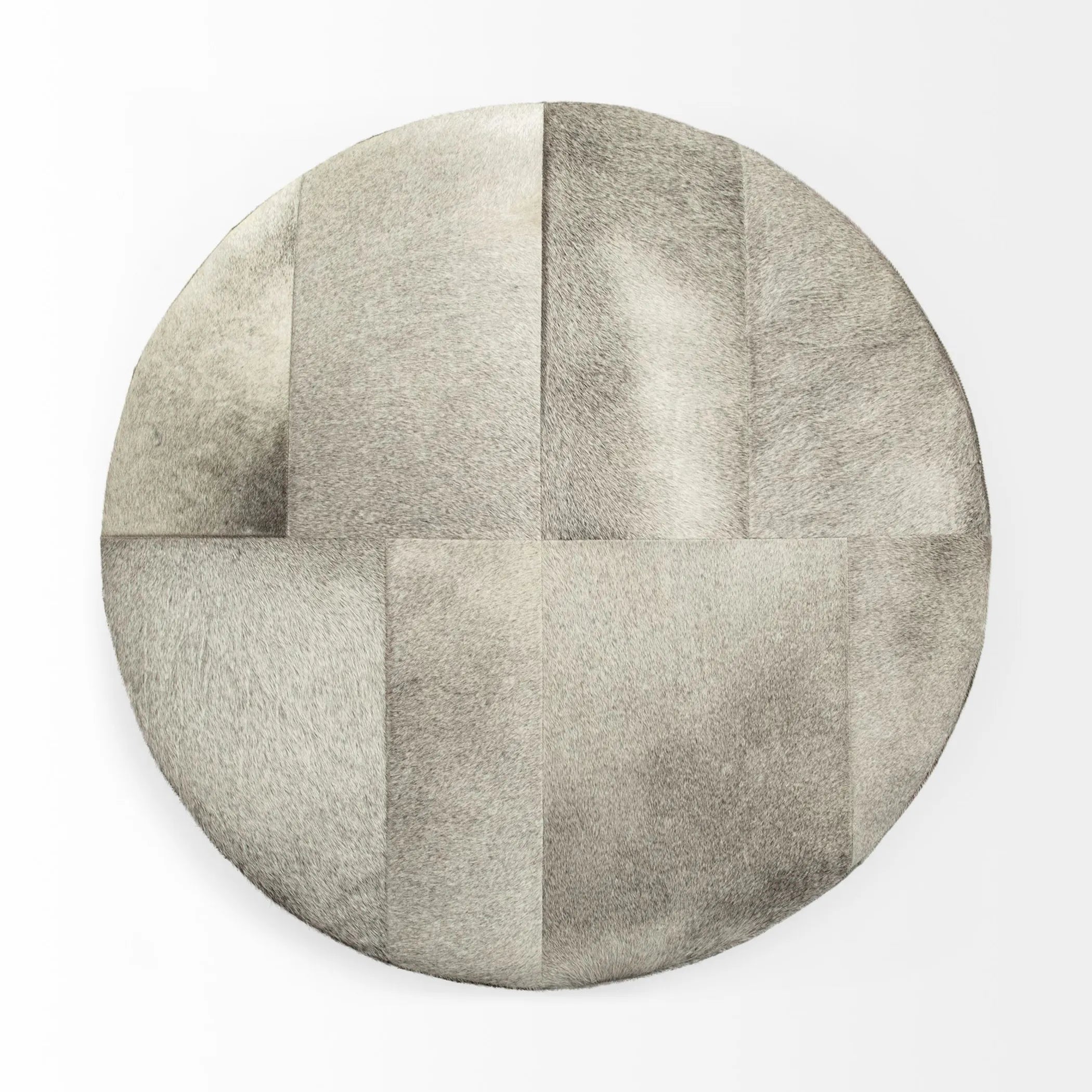 36″ Gray Wool And Brown Footstool Ottoman — view 3