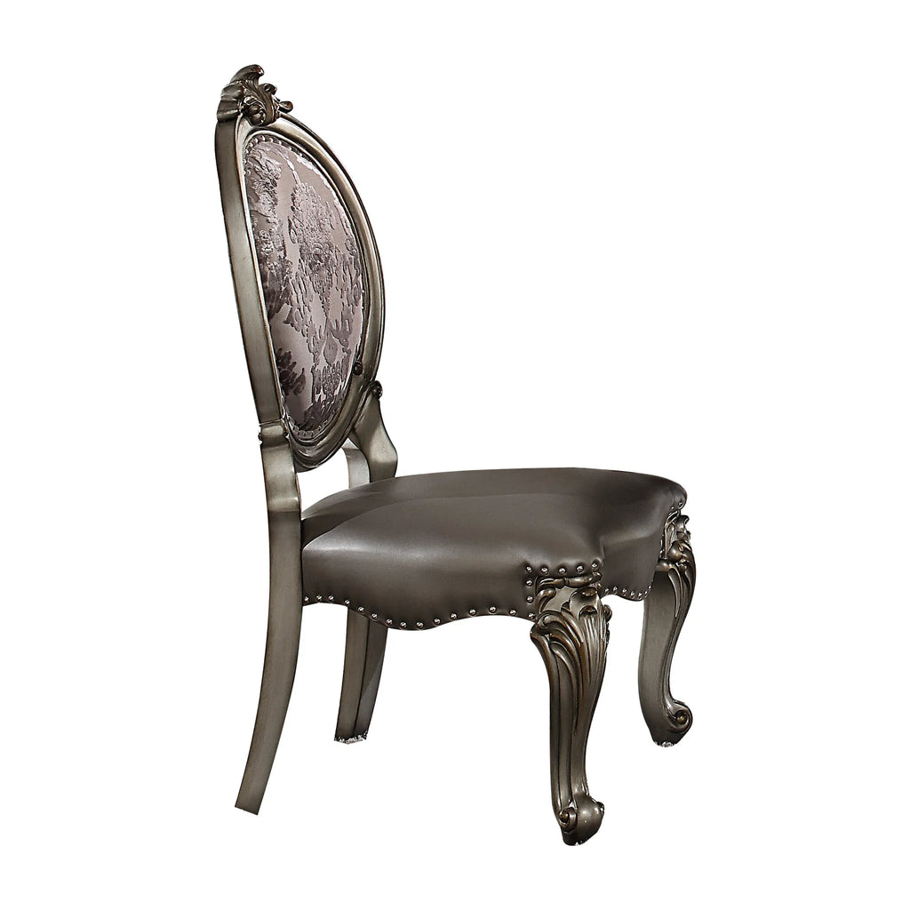 Set of Two Upholstered Faux Leather And Solid Wood King Louis Back Dining Side Chairs — view 4