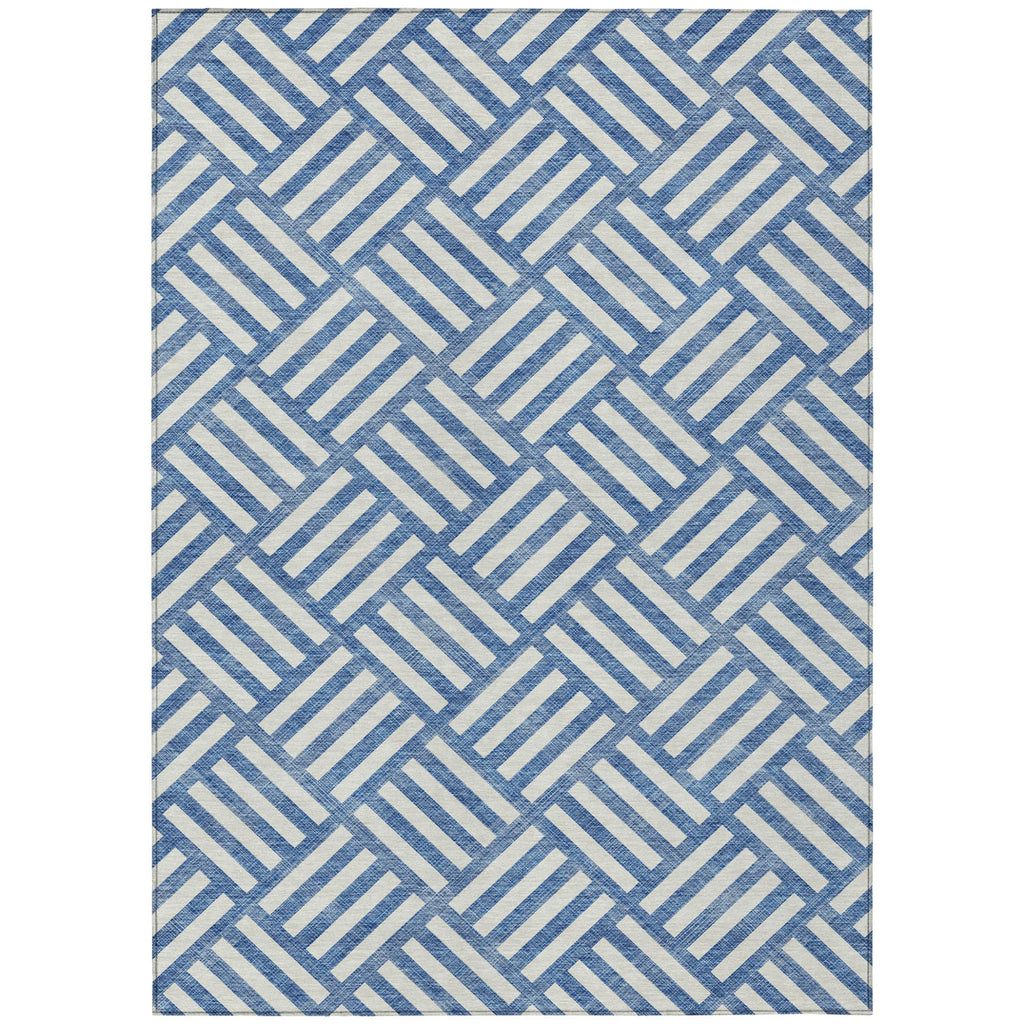 10′ X 14′ Blue And Ivory Geometric Washable Indoor Outdoor Area Rug — view 2