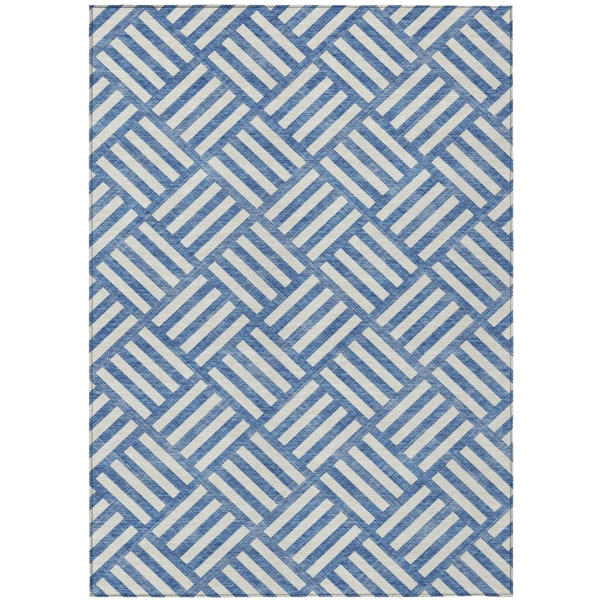 10′ X 14′ Blue And Ivory Geometric Washable Indoor Outdoor Area Rug — view 2