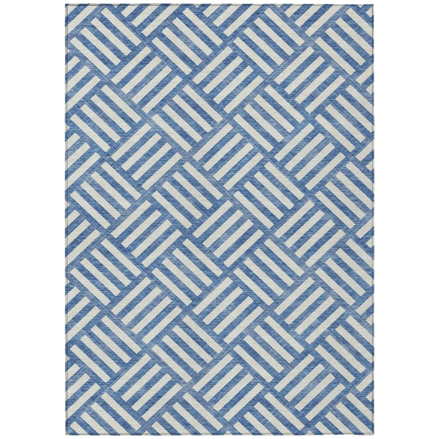 10′ X 14′ Blue And Ivory Geometric Washable Indoor Outdoor Area Rug — view 2