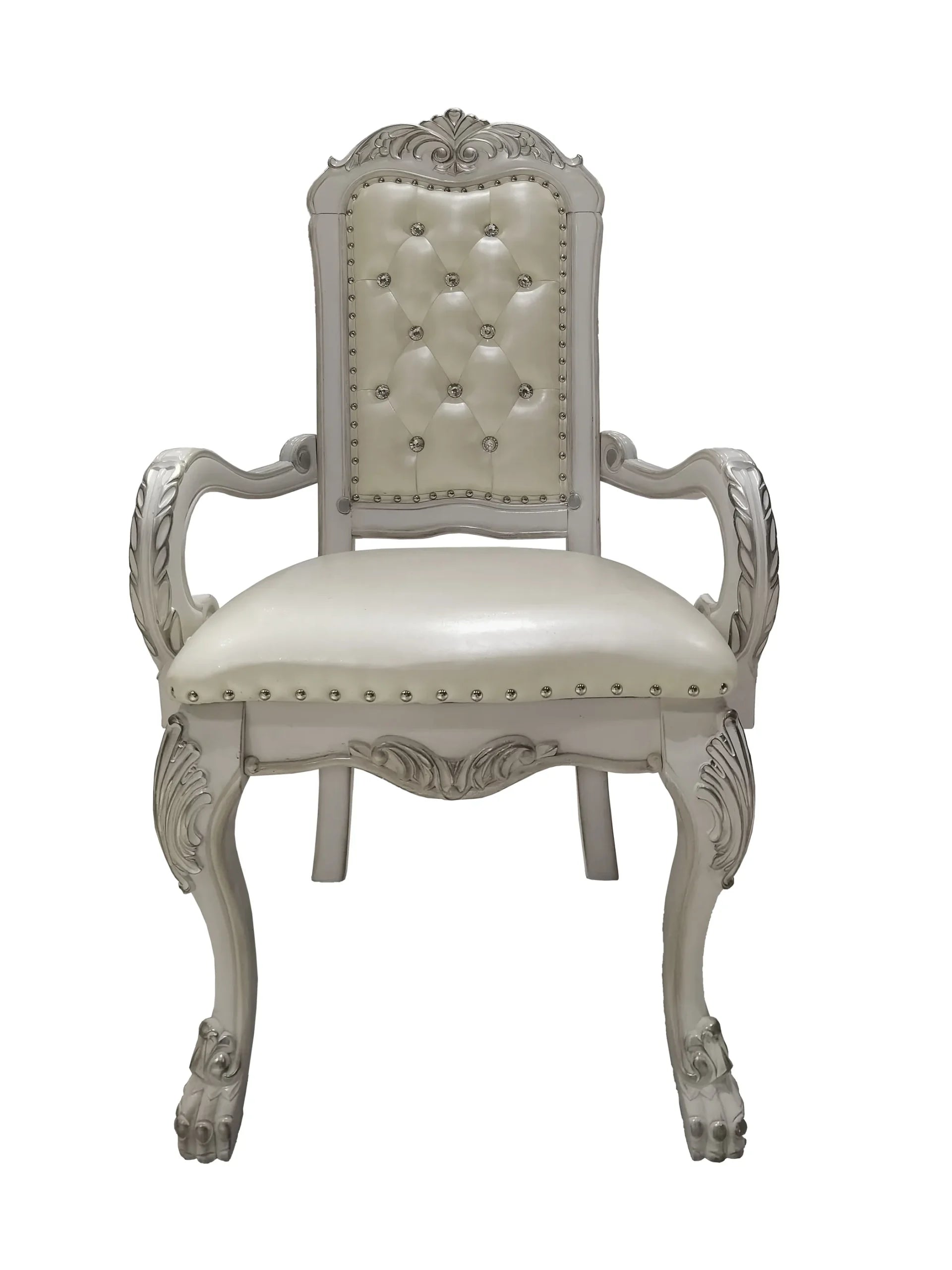 Set of Two Upholstered Faux Leather And Wood Dining Arm Chairs — view 4