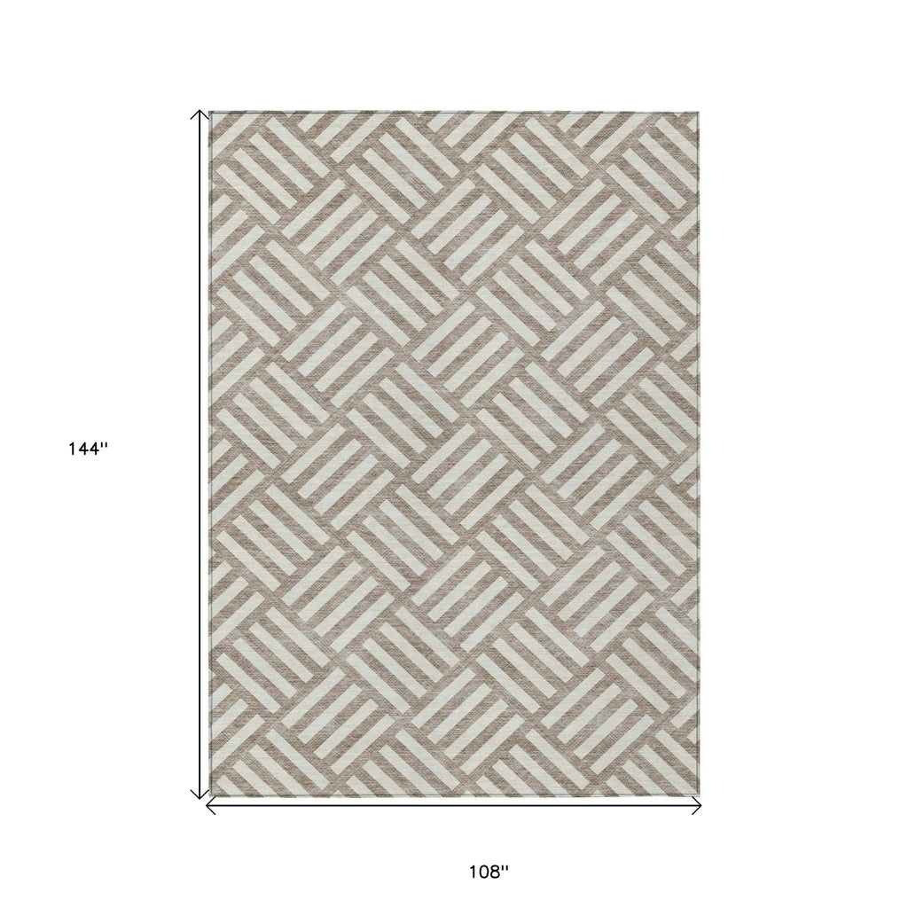 9′ X 12′ Taupe And Ivory Geometric Washable Indoor Outdoor Area Rug — view 3