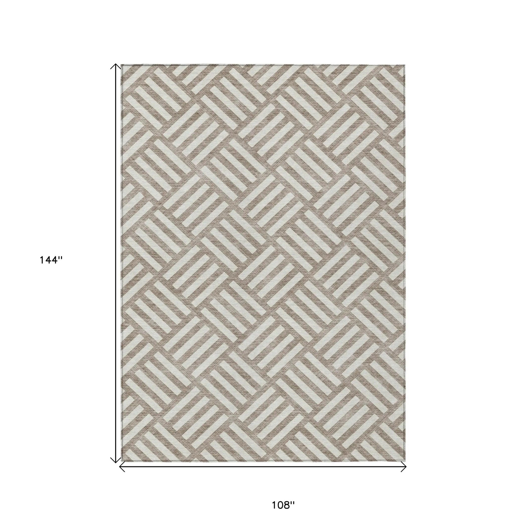 9′ X 12′ Taupe And Ivory Geometric Washable Indoor Outdoor Area Rug — view 3