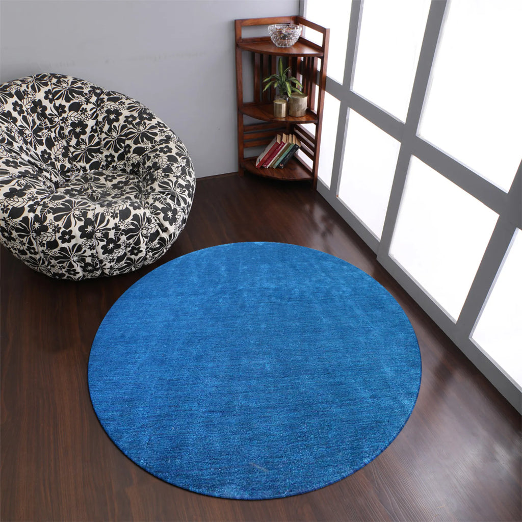 Rugsotic Carpets Hand Knotted Loom Silk 10’x10′ Round Area Rug Solid