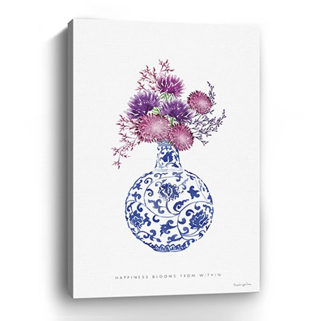 48″ x 32″ Blue and White Happiness Floral Vase Canvas Wall Art — view 2