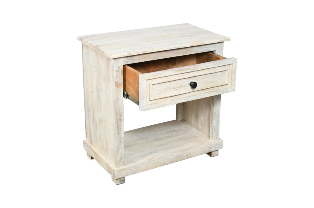 28″ Distressed White One Drawer Solid Wood Nightstand — view 4
