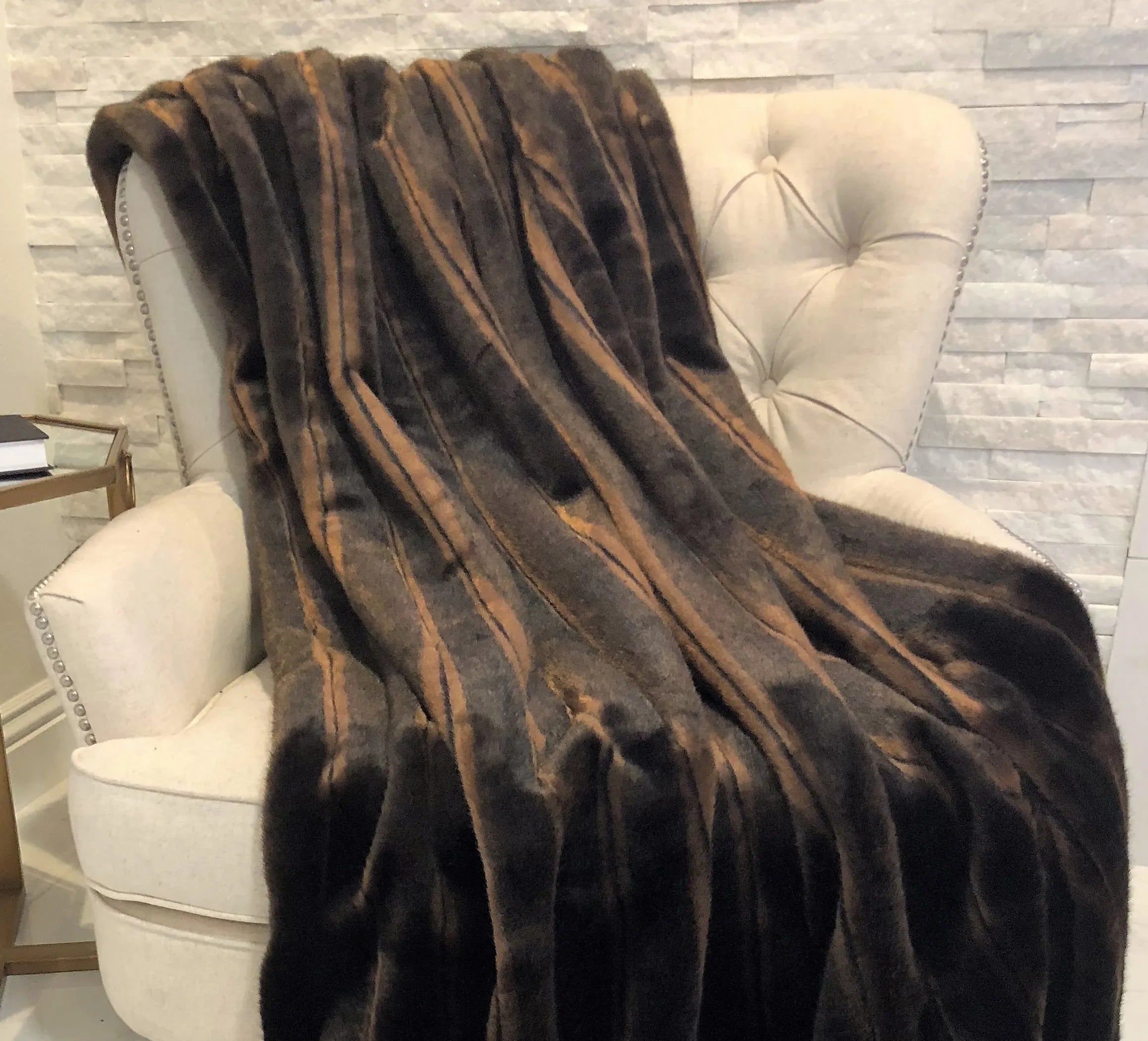Plutus Fancy Brown Mink Handmade Luxury Throw — view 2