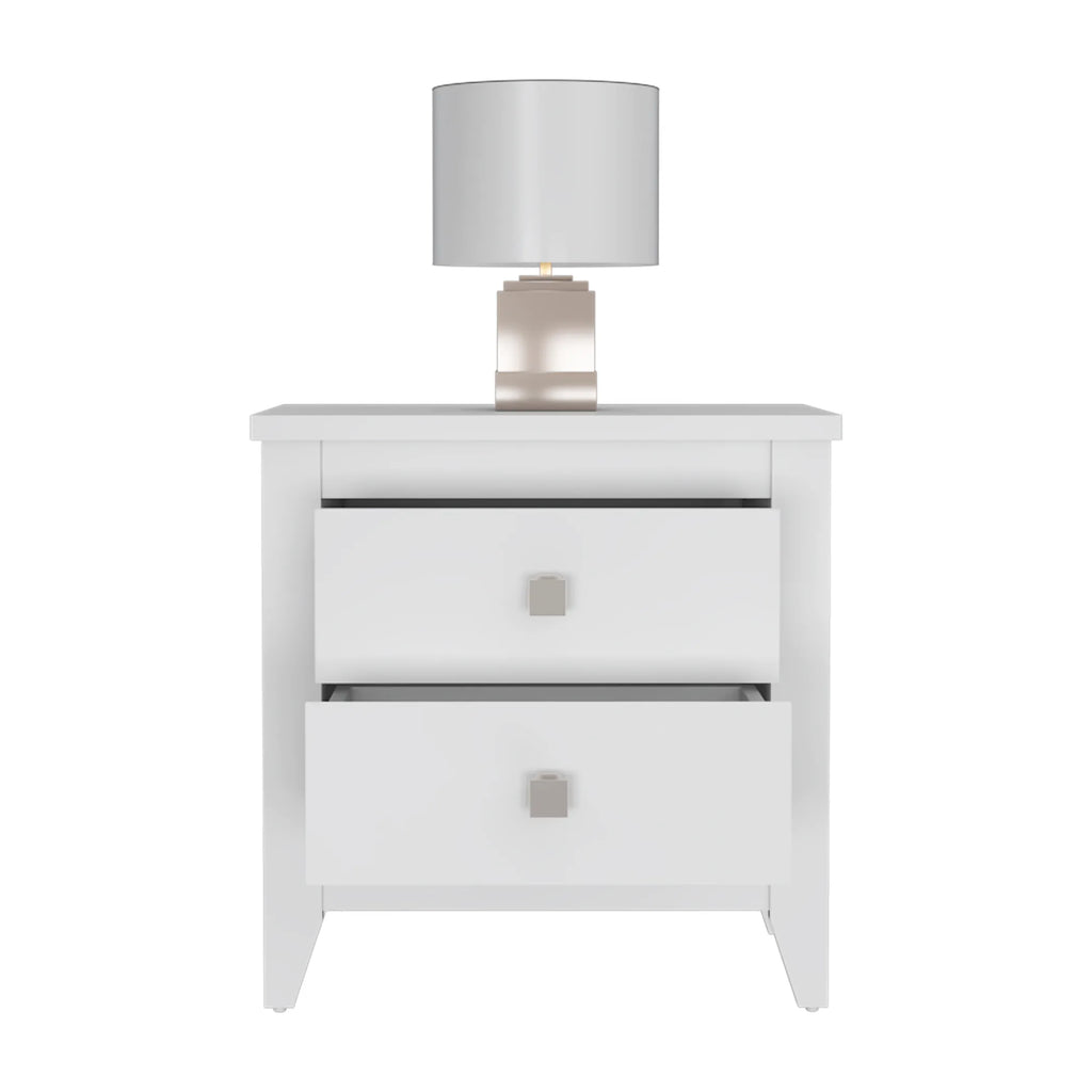 24″ White Two Drawer Faux Wood Nightstand — view 4